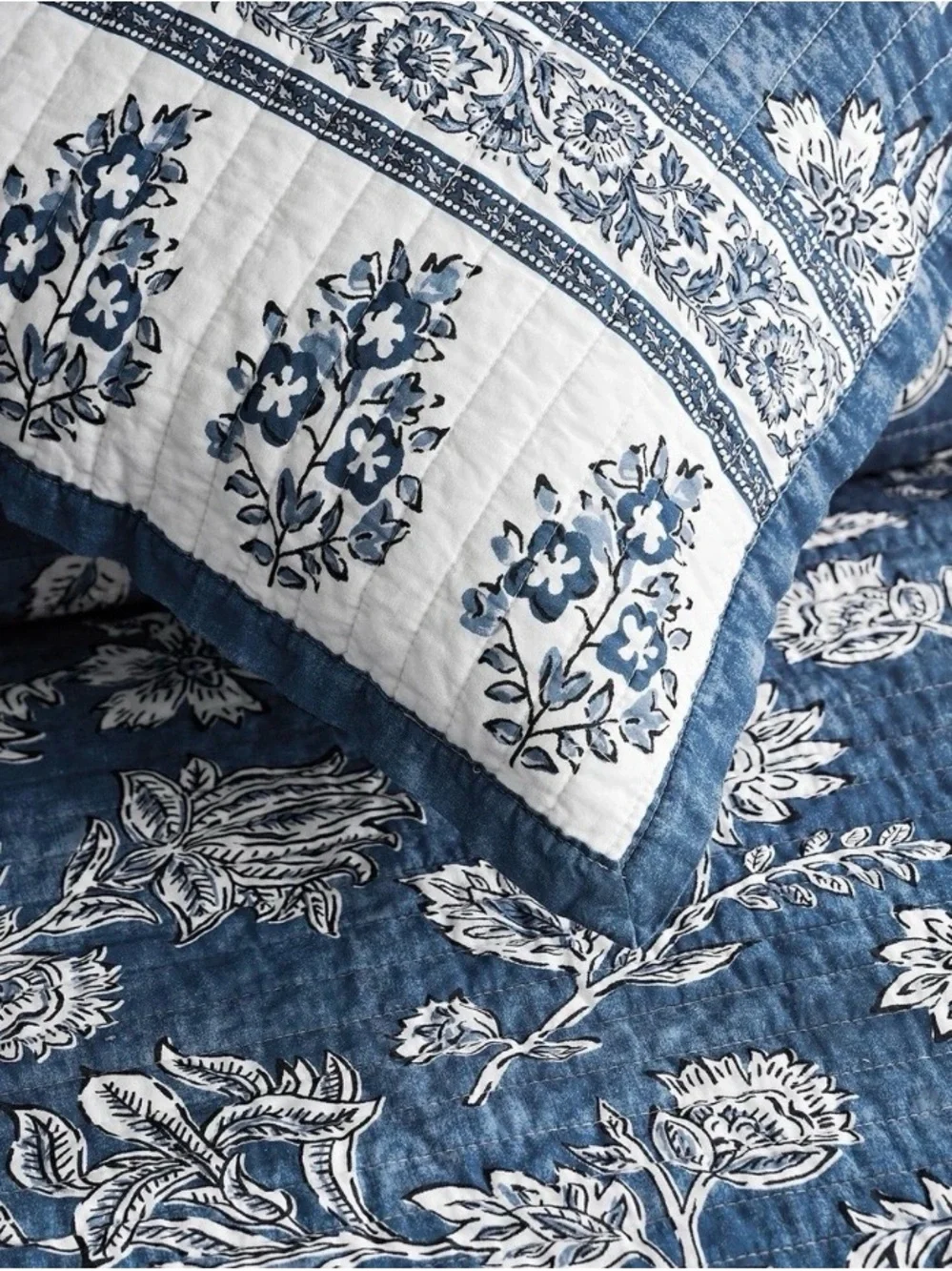 Blue Floral Quilted Comforter Set - EverGrace